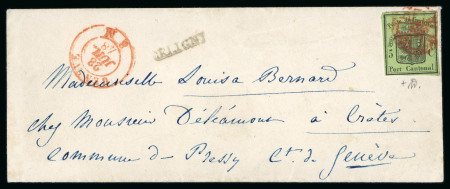 1848, grosser Adler gelbgrün auf Brief aus der Genfer Enklave Céligny
