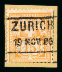 1888, 15 Rp. in der gelborangen Nuance, auf kleinem Briefstück