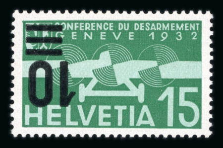 Stamp of Switzerland / Schweiz » Flugpost » Flugmarken 1937, 10 auf 15 Rp. grün, mit kopfstehendem Aufdruck