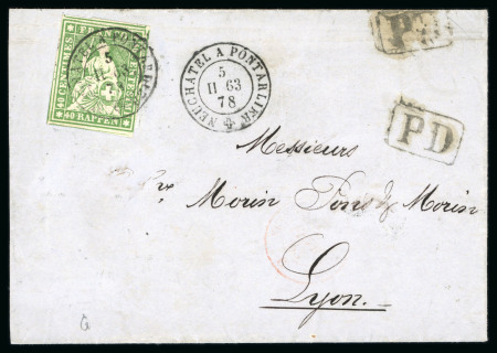 Stamp of Switzerland / Schweiz » Sitzende Helvetia Ungezähnt » 1857-62 Berner Druck, Dickes Papier 1863, 40 Rp. grün, 4. Berner Druckperiode