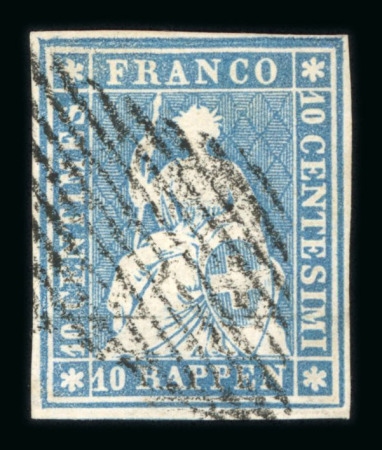 Stamp of Switzerland / Schweiz » Sitzende Helvetia Ungezähnt » Münchner Druck, 1. Auflage 1854, 10 Rp. blau, 1. Münchner Druckperiode