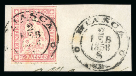 Stamp of Switzerland / Schweiz » Sitzende Helvetia Ungezähnt » 1856-57 Berner Druck (III) 1858, 15 Rp. rot, 3. Berner Druckperiode auf Briefstück