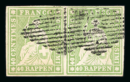 Stamp of Switzerland / Schweiz » Sitzende Helvetia Ungezähnt » 1856-57 Berner Druck (III) 1855, 40 Rp. grün, 2. Berner Druckperiode, im waagerechten Paar