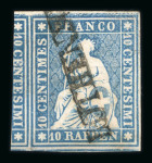 Stamp of Switzerland / Schweiz » Sitzende Helvetia Ungezähnt » 1856-57 Berner Druck (III) 1856, 10 Rp. blau, 3. Berner Druckperiode