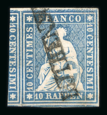 Stamp of Switzerland / Schweiz » Sitzende Helvetia Ungezähnt » 1856-57 Berner Druck (III) 1856, 10 Rp. blau, 3. Berner Druckperiode