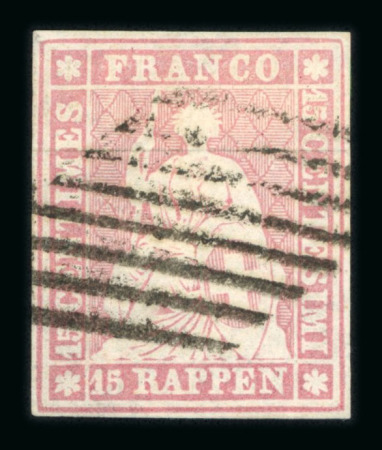 Stamp of Switzerland / Schweiz » Sitzende Helvetia Ungezähnt » 1854-55 Berner Druck (I) 1854, 15 Rp. rot, 1. Berner Druckperiode