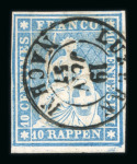 Stamp of Switzerland / Schweiz » Sitzende Helvetia Ungezähnt » 1856-57 Berner Druck (III) 1857, 10 Rp. blau, 3. Berner Druckperiode