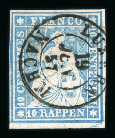Stamp of Switzerland / Schweiz » Sitzende Helvetia Ungezähnt » 1856-57 Berner Druck (III) 1857, 10 Rp. blau, 3. Berner Druckperiode