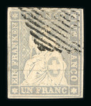 Stamp of Switzerland / Schweiz » Sitzende Helvetia Ungezähnt » 1856-57 Berner Druck (II) 1855, 1 Fr. grau, 2. Berner Druckperiode