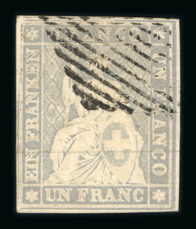 Stamp of Switzerland / Schweiz » Sitzende Helvetia Ungezähnt » 1856-57 Berner Druck (II) 1855, 1 Fr. grau, 2. Berner Druckperiode