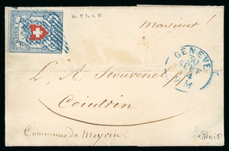 Stamp of Switzerland / Schweiz » Rayonmarken » Rayon I, hellblau, ohne KE (STEIN C1) 1854, Rayon I hellblau, Type 7 des Steins C1-LO
