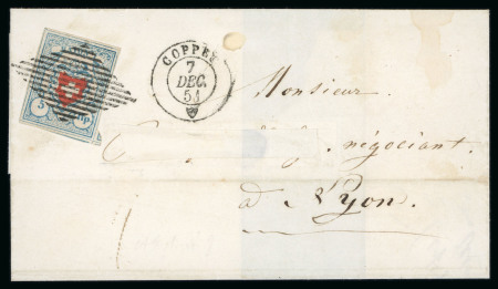 Stamp of Switzerland / Schweiz » Rayonmarken » Rayon I, hellblau, ohne KE (STEIN B1) 1851, Rayon I hellblau, Type 6 des Steins B1-RO