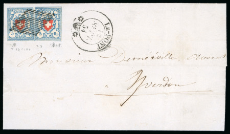 Stamp of Switzerland / Schweiz » Rayonmarken » Rayon I, hellblau, ohne KE (STEIN C1) 1854, Rayon I hellblau 2 Einzelmarken