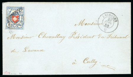 Stamp of Switzerland / Schweiz » Rayonmarken » Rayon I, hellblau, ohne KE (STEIN C2) 1852, Rayon I hellblau, Type 3 des Steins C2-RU
