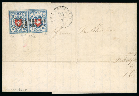Stamp of Switzerland / Schweiz » Rayonmarken » Rayon I, hellblau, ohne KE (STEIN B2) 1851, Rayon I hellblau im waagerechten Paar
