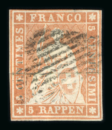 Stamp of Switzerland / Schweiz » Sitzende Helvetia Ungezähnt » Münchner Druck, 1. Auflage 1854, 5 Rp. braun, 1. Münchner Druckperiode