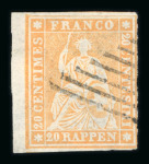 Stamp of Switzerland / Schweiz » Sitzende Helvetia Ungezähnt » Dünnes Papier 1856, 20 Rp. orange, 1. Berner Druckperiode