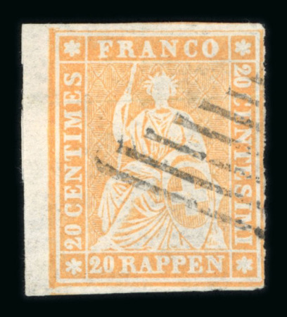 Stamp of Switzerland / Schweiz » Sitzende Helvetia Ungezähnt » Dünnes Papier 1856, 20 Rp. orange, 1. Berner Druckperiode