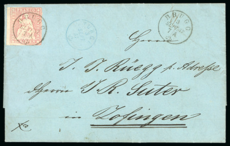 Stamp of Switzerland / Schweiz » Sitzende Helvetia Ungezähnt » Dünnes Papier 1857, 15 Rp. rot, 1. Berner Druckperiode