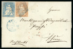 Stamp of Switzerland / Schweiz » Sitzende Helvetia Ungezähnt » Münchner Druck, 3. Auflage 1854, 5 Rp. braun, zusammen mit 10 Rp. blau, je 3. Münchner Druckperiode