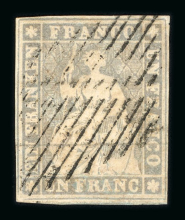 Stamp of Switzerland / Schweiz » Sitzende Helvetia Ungezähnt » 1856-57 Berner Druck (II) 1855, 1 Fr. grau, 2. Berner Druckperiode