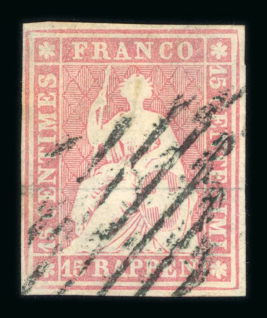 Stamp of Switzerland / Schweiz » Sitzende Helvetia Ungezähnt » Dünnes Papier 1856, 15 Rp. rot, 1. Berner Druckperiode