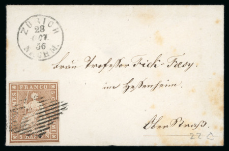 Stamp of Switzerland / Schweiz » Sitzende Helvetia Ungezähnt » 1856-57 Berner Druck (II) 1856, 5 Rp. braun, 2. Berner Druckperiode