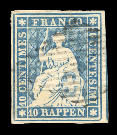 Stamp of Switzerland / Schweiz » Sitzende Helvetia Ungezähnt » Münchner Druck, 3. Auflage 1854, 10 Rp. blau, 3. Münchner Druckperiode