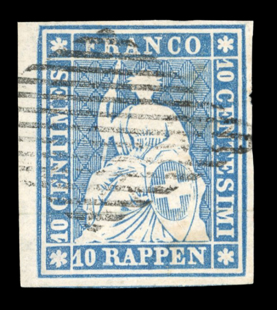 Stamp of Switzerland / Schweiz » Sitzende Helvetia Ungezähnt » Münchner Druck, 3. Auflage 1854, 10 Rp. blau, 3. Münchner Druckperiode