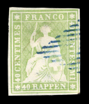 Stamp of Switzerland / Schweiz » Sitzende Helvetia Ungezähnt » Münchner Druck, 3. Auflage 1854, 40 Rp. grün, 3. Münchner Druckperiode