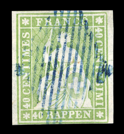 Stamp of Switzerland / Schweiz » Sitzende Helvetia Ungezähnt » Münchner Druck, 3. Auflage 1854, 40 Rp. grün, 3. Münchner Druckperiode