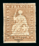 Stamp of Switzerland / Schweiz » Sitzende Helvetia Ungezähnt » 1856-57 Berner Druck (II) 1855, 5 Rp. braun, 2. Berner Druckperiode