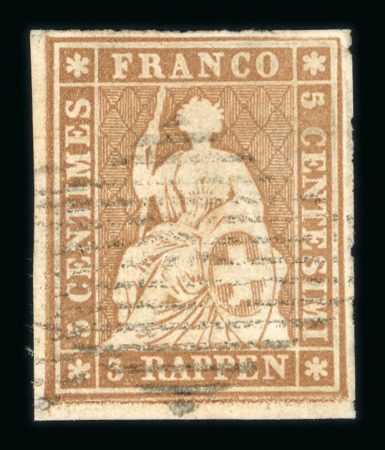 Stamp of Switzerland / Schweiz » Sitzende Helvetia Ungezähnt » 1856-57 Berner Druck (II) 1855, 5 Rp. braun, 2. Berner Druckperiode