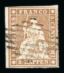 Stamp of Switzerland / Schweiz » Sitzende Helvetia Ungezähnt » 1856-57 Berner Druck (II) 1855, 5 Rp. braun, 2. Berner Druckperiode