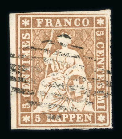 Stamp of Switzerland / Schweiz » Sitzende Helvetia Ungezähnt » 1856-57 Berner Druck (II) 1855, 5 Rp. braun, 2. Berner Druckperiode