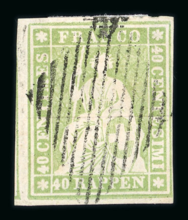 Stamp of Switzerland / Schweiz » Sitzende Helvetia Ungezähnt » 1856-57 Berner Druck (II) 1855, 40 Rp. grün, 2. Berner Druckperiode