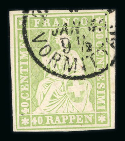 Stamp of Switzerland / Schweiz » Sitzende Helvetia Ungezähnt » 1856-57 Berner Druck (II) 1855, 40 Rp. grün, 2. Berner Druckperiode