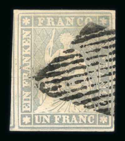 Stamp of Switzerland / Schweiz » Sitzende Helvetia Ungezähnt » 1856-57 Berner Druck (II) 1855, 1 Fr. grau, 2. Berner Druckperiode