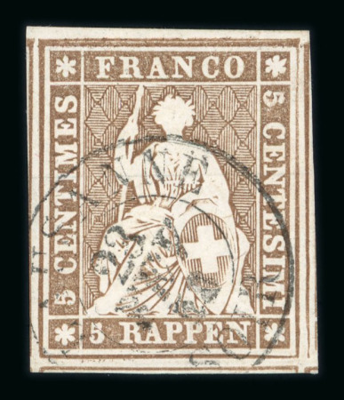 Stamp of Switzerland / Schweiz » Sitzende Helvetia Ungezähnt » 1856-57 Berner Druck (III) 1859, 5 Rp. braun, 3. Berner Druckperiode