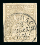 Stamp of Switzerland / Schweiz » Sitzende Helvetia Ungezähnt » 1857-62 Berner Druck, Dickes Papier 1862, 2 Rp. grau, 4. Berner Druckperiode