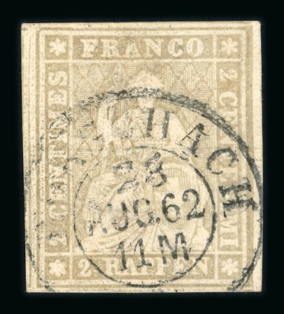 Stamp of Switzerland / Schweiz » Sitzende Helvetia Ungezähnt » 1857-62 Berner Druck, Dickes Papier 1862, 2 Rp. grau, 4. Berner Druckperiode