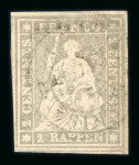Stamp of Switzerland / Schweiz » Sitzende Helvetia Ungezähnt » 1857-62 Berner Druck, Dickes Papier 1862, 2 Rp. grau, 4. Berner Druckperiode