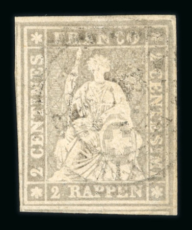 Stamp of Switzerland / Schweiz » Sitzende Helvetia Ungezähnt » 1857-62 Berner Druck, Dickes Papier 1862, 2 Rp. grau, 4. Berner Druckperiode