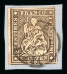 Stamp of Switzerland / Schweiz » Sitzende Helvetia Ungezähnt » 1857-62 Berner Druck, Dickes Papier 1859, 5 Rp. braun, 4. Berner Druckperiode