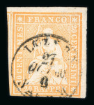 Stamp of Switzerland / Schweiz » Sitzende Helvetia Ungezähnt » 1857-62 Berner Druck, Dickes Papier 1860, 20 Rp. orange, 4. Berner Druckperiode