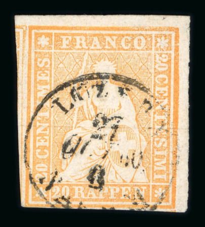 Stamp of Switzerland / Schweiz » Sitzende Helvetia Ungezähnt » 1857-62 Berner Druck, Dickes Papier 1860, 20 Rp. orange, 4. Berner Druckperiode