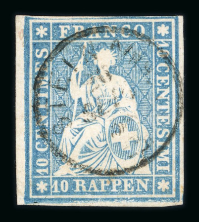 Stamp of Switzerland / Schweiz » Sitzende Helvetia Ungezähnt » 1856-57 Berner Druck (III) 10 Rp. blau, 3. Berner Druckperiode