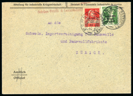 Stamp of Switzerland / Schweiz » Industrielle Kriegswirtschaft IKW: 10 Rp. rot mit dünnem Aufdruck, zusammen mit 5 Rp. grün