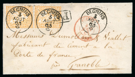 Stamp of Switzerland / Schweiz » Sitzende Helvetia Gezaehnt » Briefmarken 1862 1863, 20 Rp. orange im senkrechten Paar