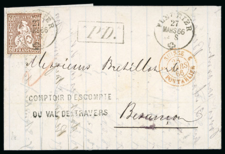 Stamp of Switzerland / Schweiz » Sitzende Helvetia Gezaehnt » Briefmarken 1862 1866, 60 Rp. kupferbronze, farbfrisch